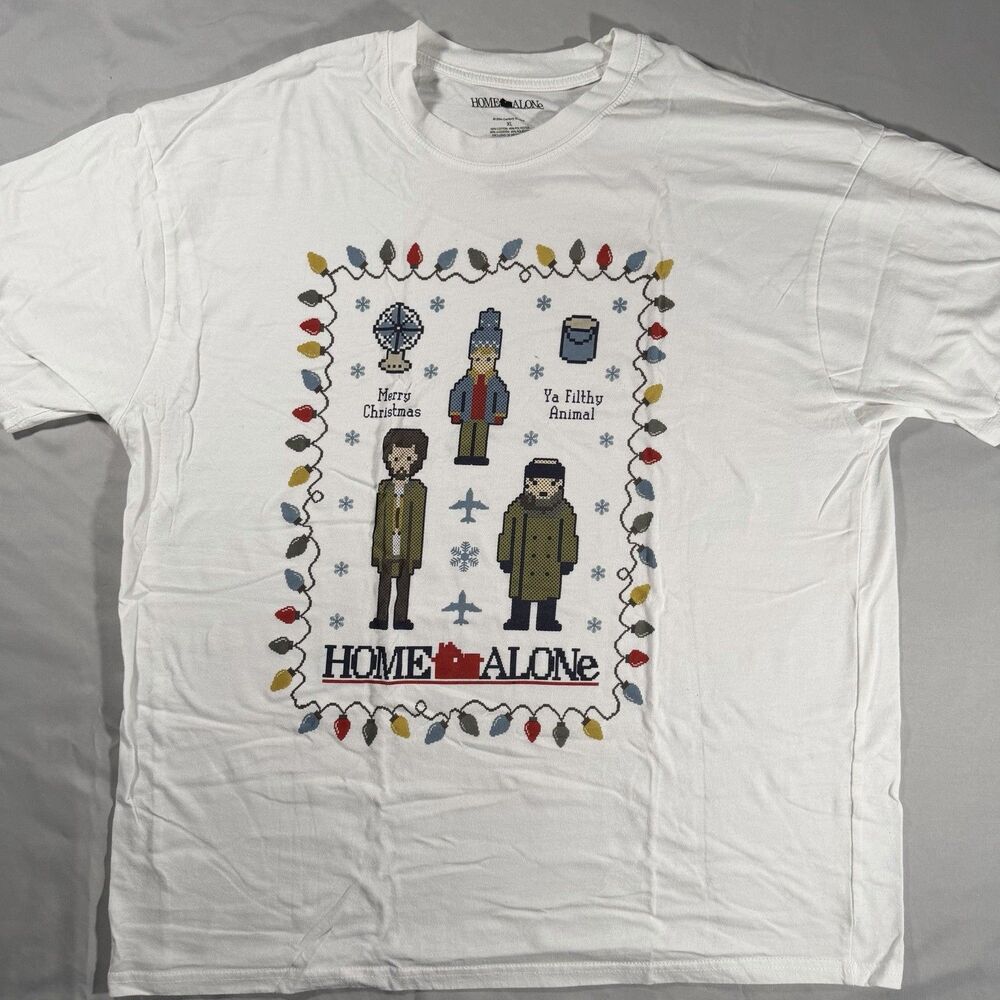 Home Alone Shirt Mens XL  Merry Christmas Ya Filthy Animal Graphic Cross Stitch